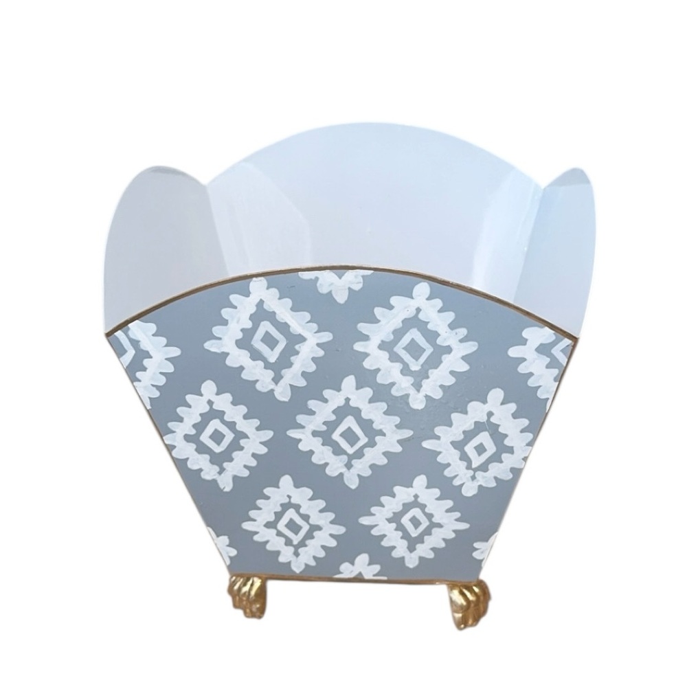 NEW Dana Gibson Grey & White Geometric Block Print‎ Pattern Cachepot - Picture 4 of 7